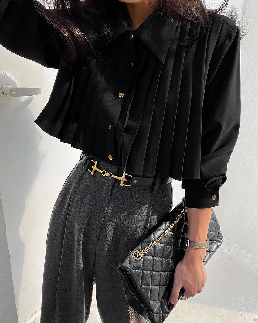 VEDA | Chique Dubbel Laags Blouse Met Crop Design & Bedekte Buik - Stijlvol, Klassiek & Zelfverzekerd