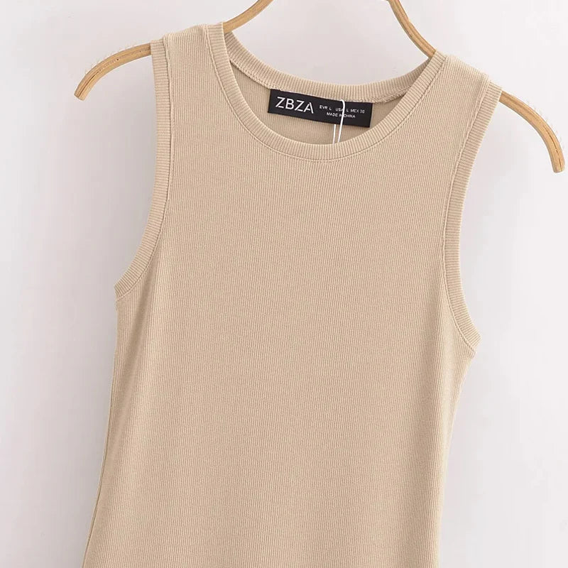 MAYSA | Casual Chic Mouwloze Midi Jurk - Verfijnd, Stijlvol & Chic