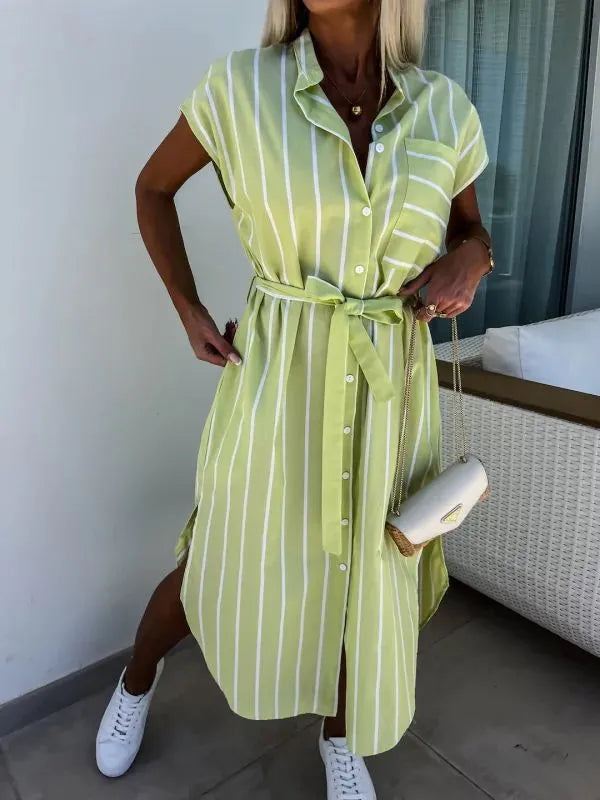 SOPHIE | Pinstripe Hemdjurk Met Ceintuur En Knoopsluiting – Tijdloos, Vrouwelijk, Comfortabel