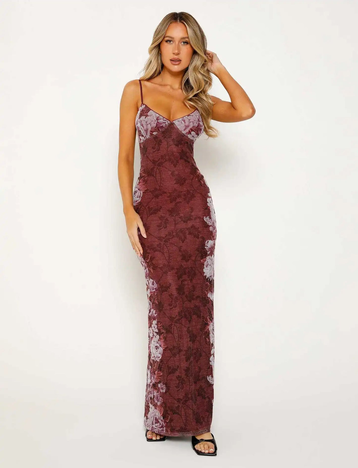 LAURINA | Elegante Maxi Jurk Voor Dames Met Bloemen Print - Verfijnd, Zacht & Stijlvol