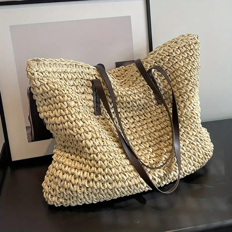 JUNE | Dames Tote Bag Met Geweven Design & Ritssluiting – Ruim Formaat & Lange Comfortabele Schouderhengsels
