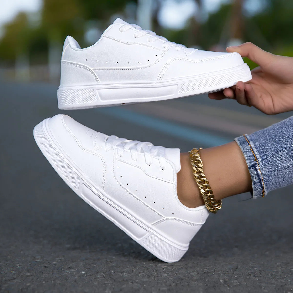 MILOU | Witte Dames Sneakers met Clean Look en Subtiele Details - Stijlvol & Comfortabel