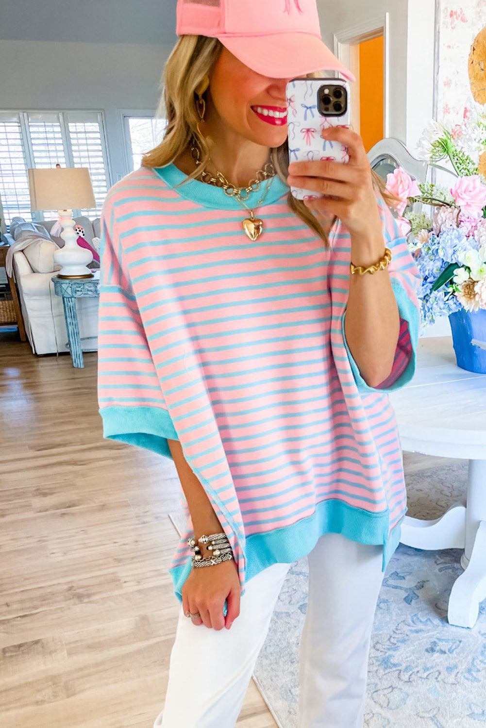 ISA | Gestreept Loose Fit T-Shirt Voor Dames Met Contrast Trim En Wijde Mouwen – Comfortabel, Casual, Stijlvol