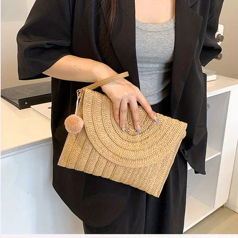 LANA | Gevlochten Stro Clutch Voor Dames Met Crossbody Strap - Zomers & Perfect voor Vakantie