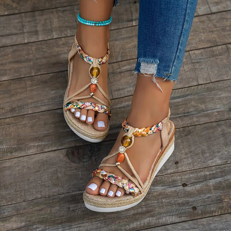 SORENA | Comfortabele Dames Sandalen met Verhoogde Zool en Kralendetail - Stevig, Zomers & Modieus