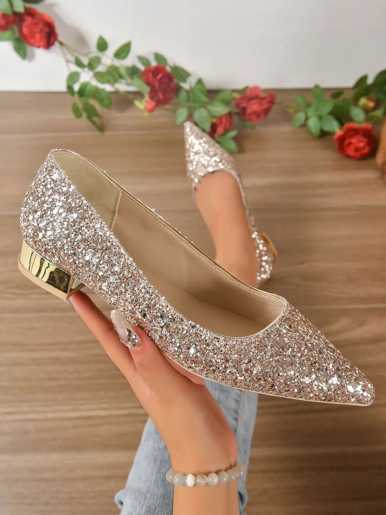 NOOR | Feestelijke Ballerina’s Met Glitter Pailletten En Lage Hakken – Stralend, Comfortabel, Elegant