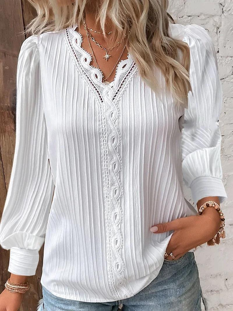 NOLIA | Elegante Plooiblouse met Kanten Afwerking - Dames