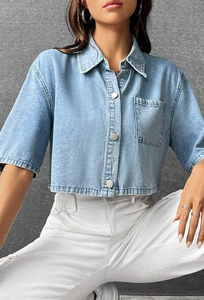 JULIE | Boxy Denim Cropped Top Voor Dames - Klassiek & Modieus