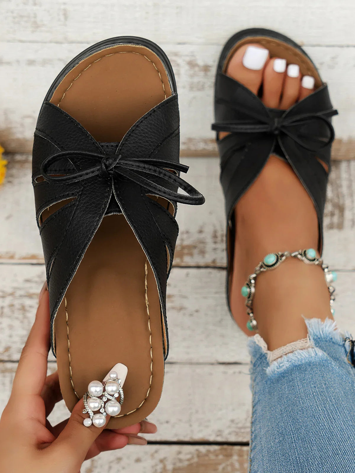 NORA | Orthopedische Instap Slippers Voor Dames Met Vegan Leer En Strikje – Comfortabel, Elegant, Duurzaam
