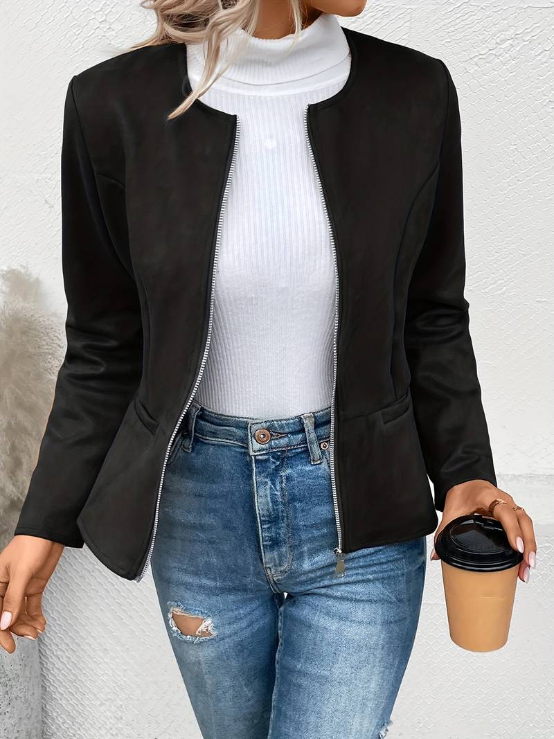 MAEVE | Suède Dames Jasje Met Rits, Ronde Hals & Blazer-Style - Elegant, Stijlvol & Modieus