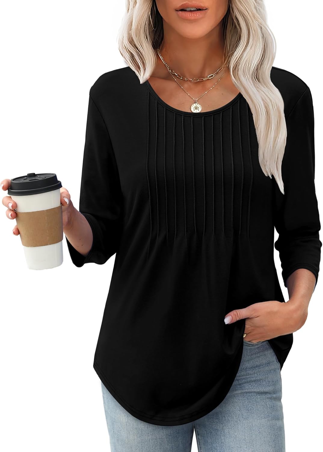 AFKE | Casual Dames Shirt Met Ronde Hals & Verticale Textuur op de Borst - Verfijnd & Comfort