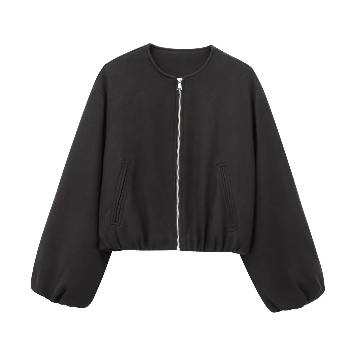 ISALIE | Cropped Wollen Dames Tussenjas Met Ronde Hals – Modern, Speels & Perfect Voor Tussen Seizoenen