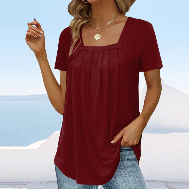 SORAYA | Dames Zomerblouse Met Vierkante Hals En Plooidetails – Elegant, Luchtig & Comfortabel