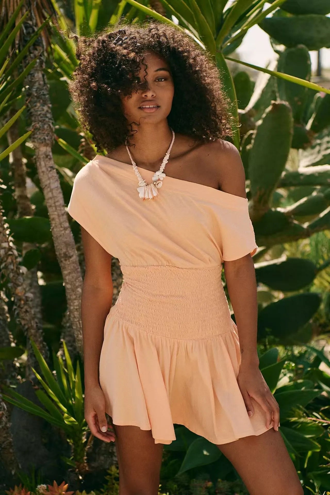 ELINA | Korte Katoenen Zomerjurk Met Off-Shoulder En Elastische Taille – Luchtig, Casual, Comfortabel