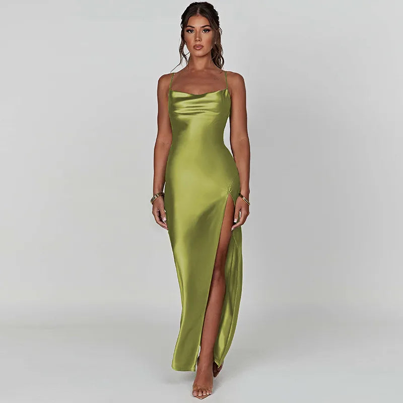 CAMILA | Luxe Satijnen Jurk Met Open Rug & Split - Chic, Elegant & Tijdloos