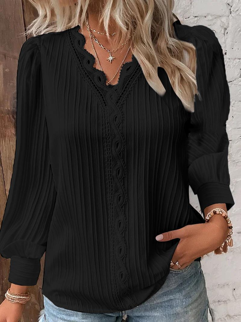 NOLIA | Elegante Plooiblouse met Kanten Afwerking - Dames