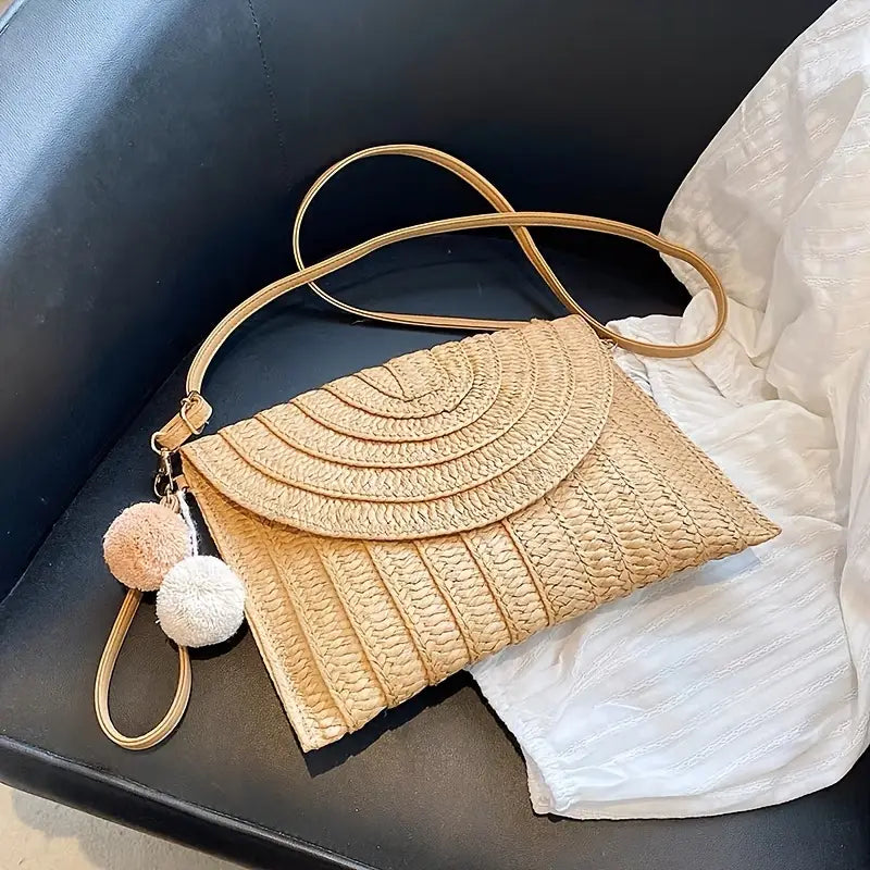 LANA | Gevlochten Stro Clutch Voor Dames Met Crossbody Strap - Zomers & Perfect voor Vakantie