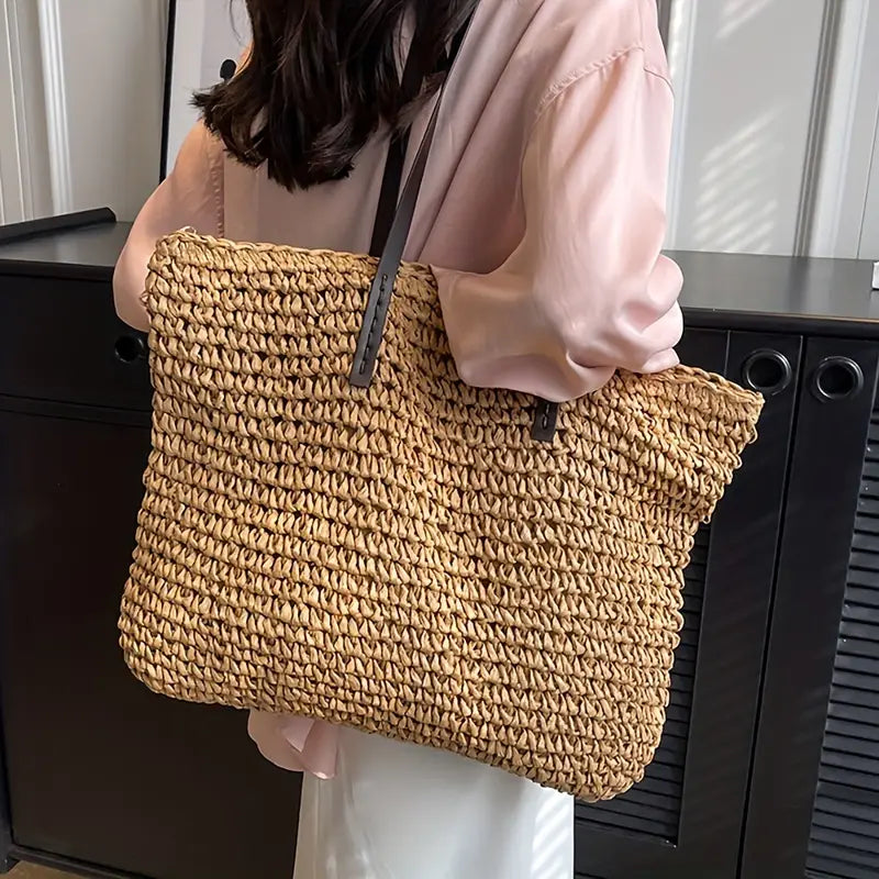 JUNE | Dames Tote Bag Met Geweven Design & Ritssluiting – Ruim Formaat & Lange Comfortabele Schouderhengsels
