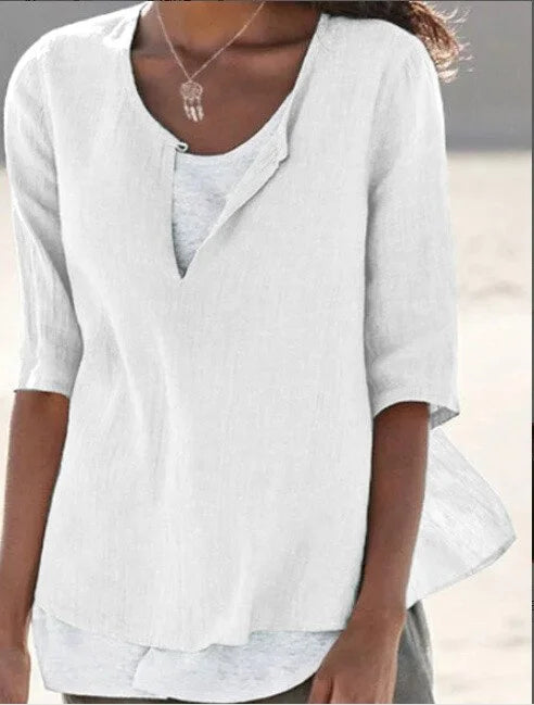 MERILYN | Zomerse Dames Blouse Met Halve Mouwen - V Hals Met Knoop Sluiting