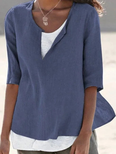 MERILYN | Zomerse Dames Blouse Met Halve Mouwen - V Hals Met Knoop Sluiting