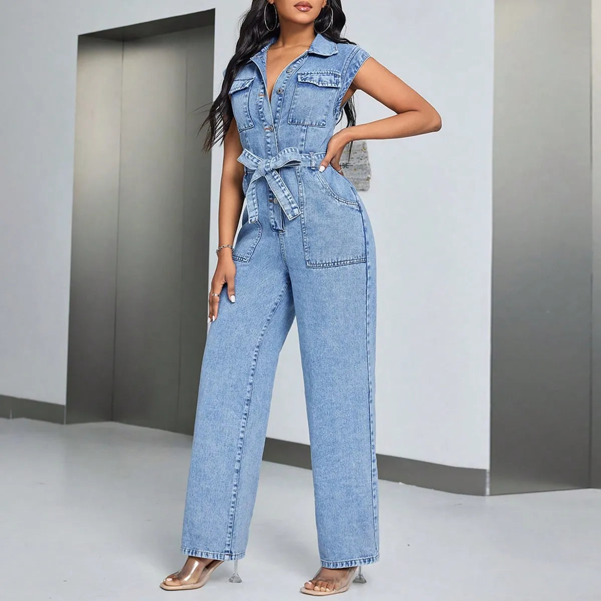 PILAR | Elegante Mouwloze Denim Dames Jumpsuit Met Riem – Stoer, Vrouwelijk & Urban Chic