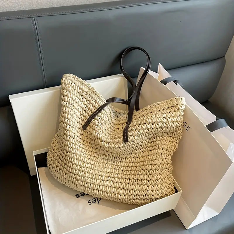 JUNE | Dames Tote Bag Met Geweven Design & Ritssluiting – Ruim Formaat & Lange Comfortabele Schouderhengsels
