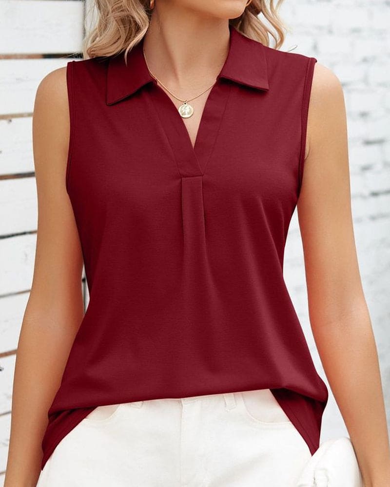 LAYLA | Mouwloze Zomerblouse met V-hals & Elegante Kraag - Dames