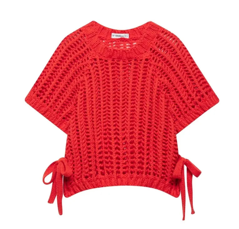 NOÉMI | Gebreide Cropped Dames Top met Strikdetails – Luchtig, Trendy & Zomers