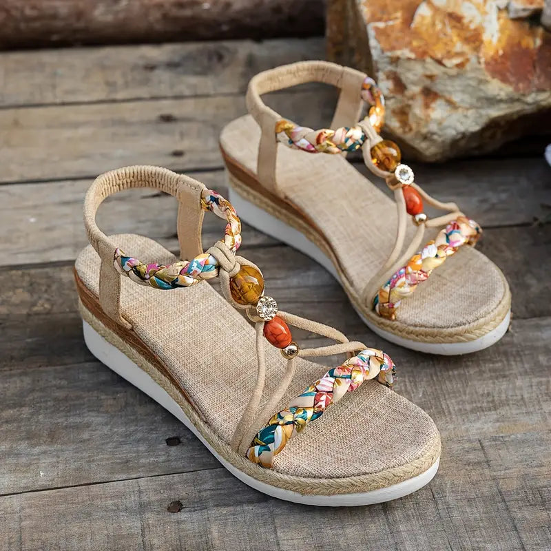SORENA | Comfortabele Dames Sandalen met Verhoogde Zool en Kralendetail - Stevig, Zomers & Modieus