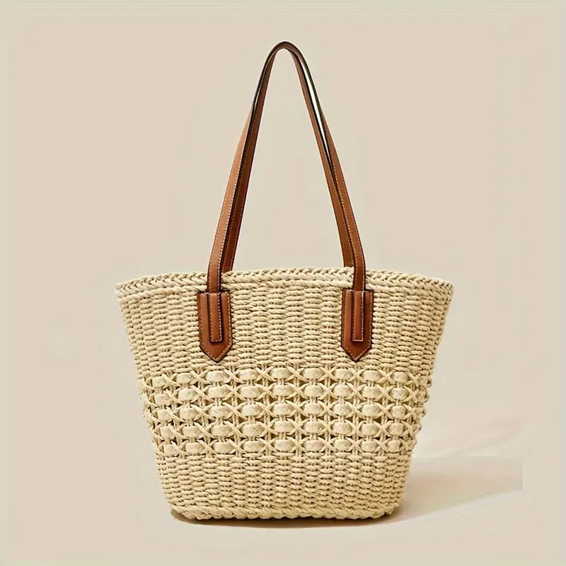 LIV | Gevlochten Strandtas Met Leren Details – Ruim, Stijlvol & Onmisbaar Deze Zomer