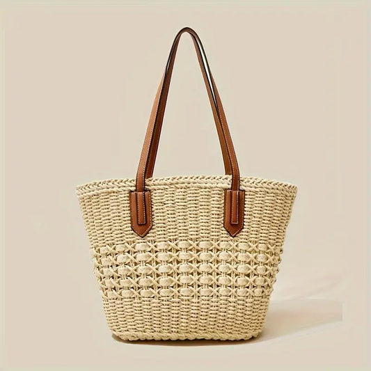 LIV | Gevlochten Strandtas Met Leren Details – Ruim, Stijlvol & Onmisbaar Deze Zomer