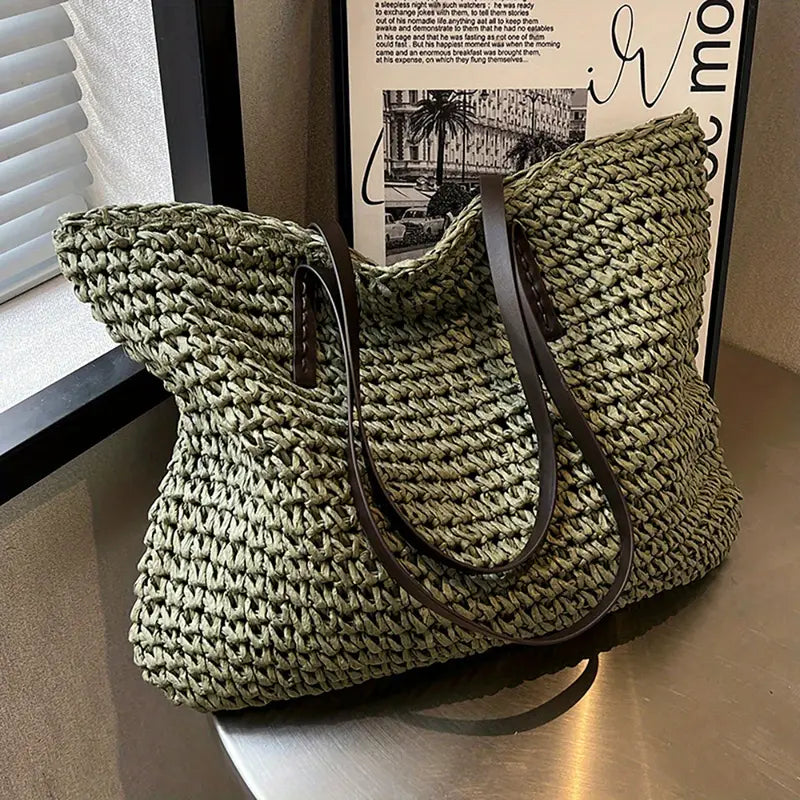 JUNE | Dames Tote Bag Met Geweven Design & Ritssluiting – Ruim Formaat & Lange Comfortabele Schouderhengsels