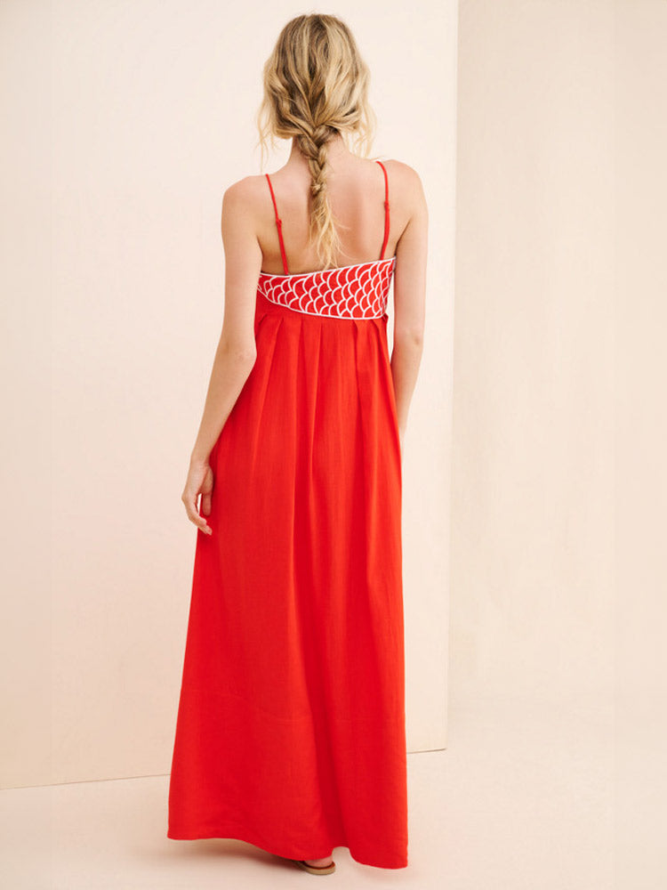 AYAKA | Linnen Maxi Jurk Met Koi Vis Borduursel – Speels, Tropisch & Perfect Voor Zomerse Dagen