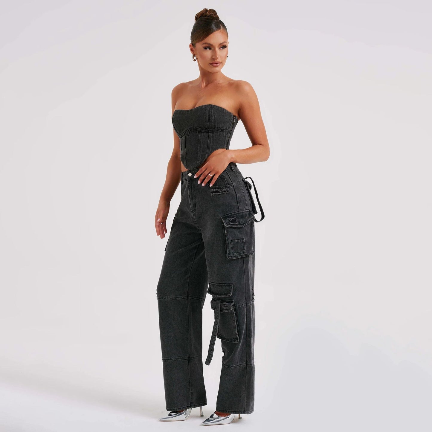 JUTTA | Relaxed Fit Cargo Jeans Voor Dames | Bijpassende Top - Stoer, Elegant & Stijlvol
