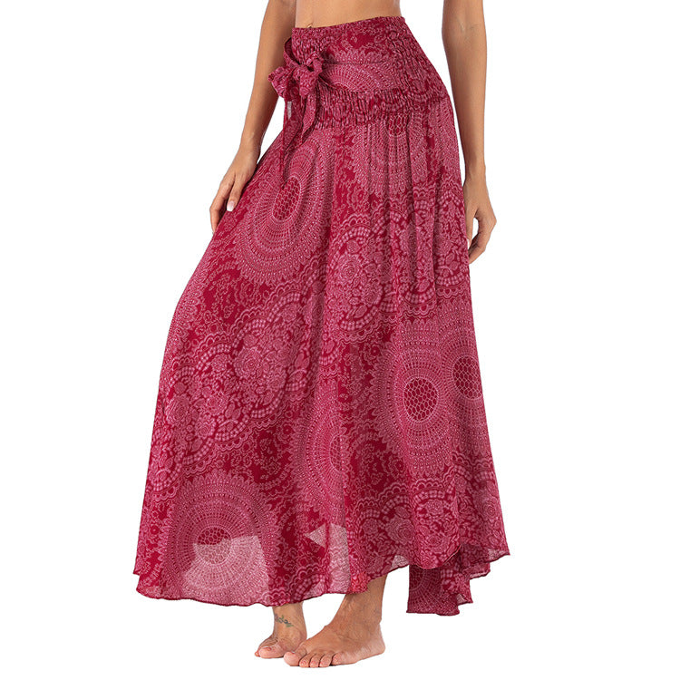 MIMA | Lange Boho-Rok met Striksluiting en Vrouwelijke Print voor Dames