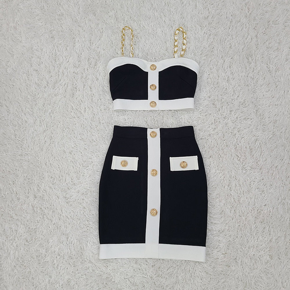 DANIQUE | Klassieke Zwart Wit Zomerset Voor Dames Met Sierknopen - Elegant & Chic