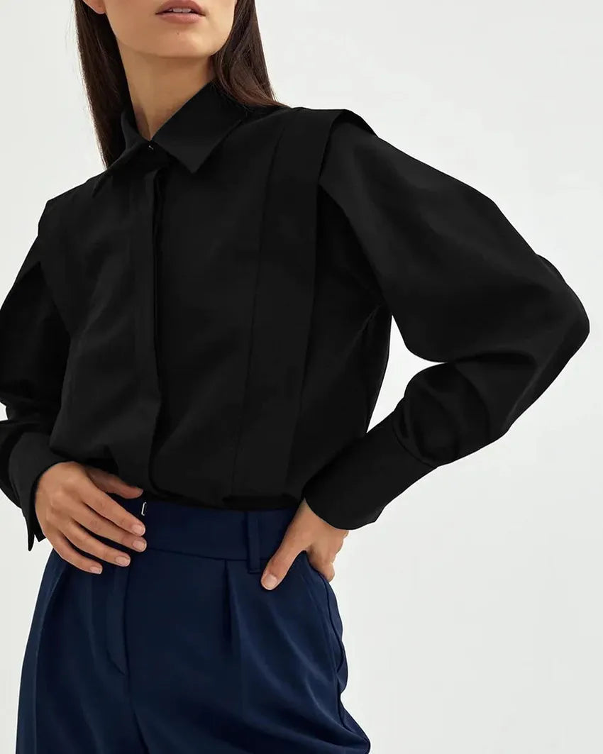 ESMÉE | Dames Blouse Met V Pasvorm & Schouderaccenten – Chic, Krachtig & Veelzijdig Voor Elke Gelegenheid