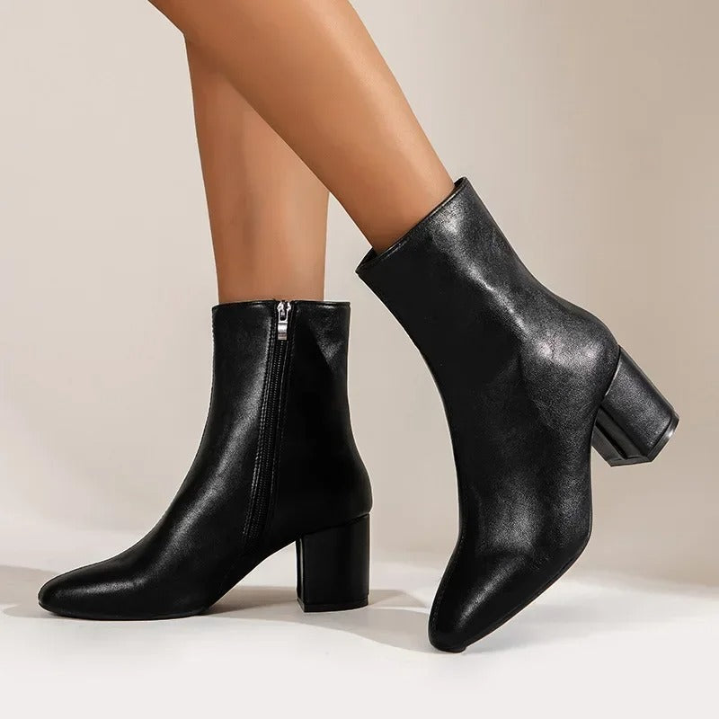 CHRISJE | Dames Enkellaarsjes met Blokhak - Elegant, Luxe & Stijlvol