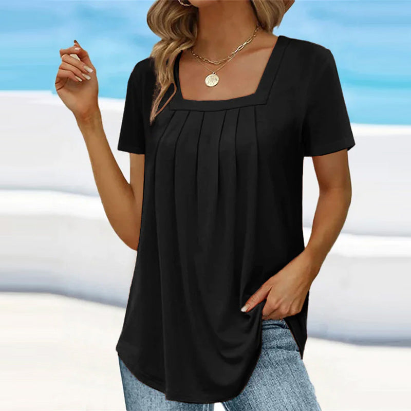 SORAYA | Dames Zomerblouse Met Vierkante Hals En Plooidetails – Elegant, Luchtig & Comfortabel