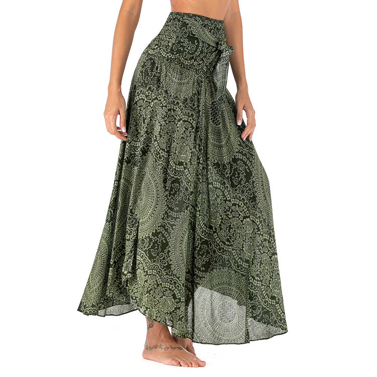 MIMA | Lange Boho-Rok met Striksluiting en Vrouwelijke Print voor Dames