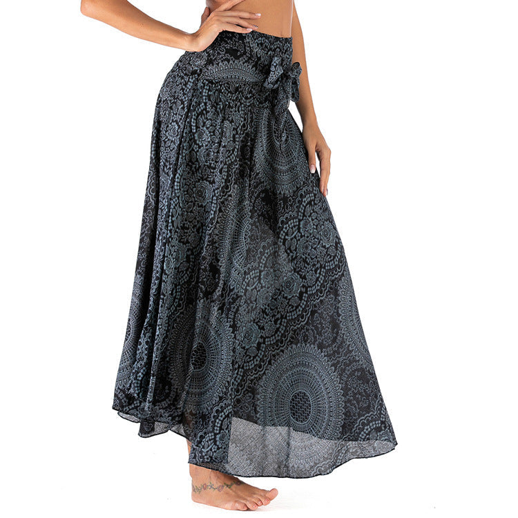 MIMA | Lange Boho-Rok met Striksluiting en Vrouwelijke Print voor Dames