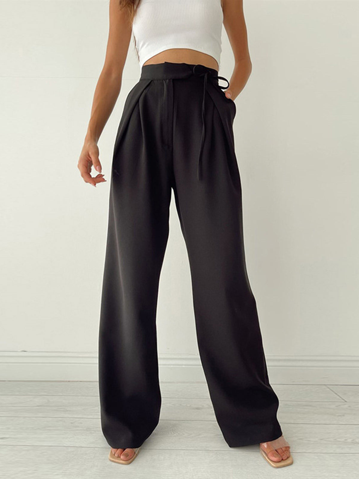 AIDA | High-Waist Dames Pantalon Met Striksluiting – Licht, Losvallend & Ideaal Voor elke Gelegenheid