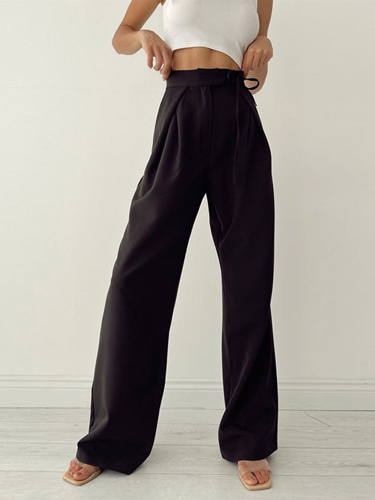 AIDA | High-Waist Dames Pantalon Met Striksluiting – Licht, Losvallend & Ideaal Voor elke Gelegenheid
