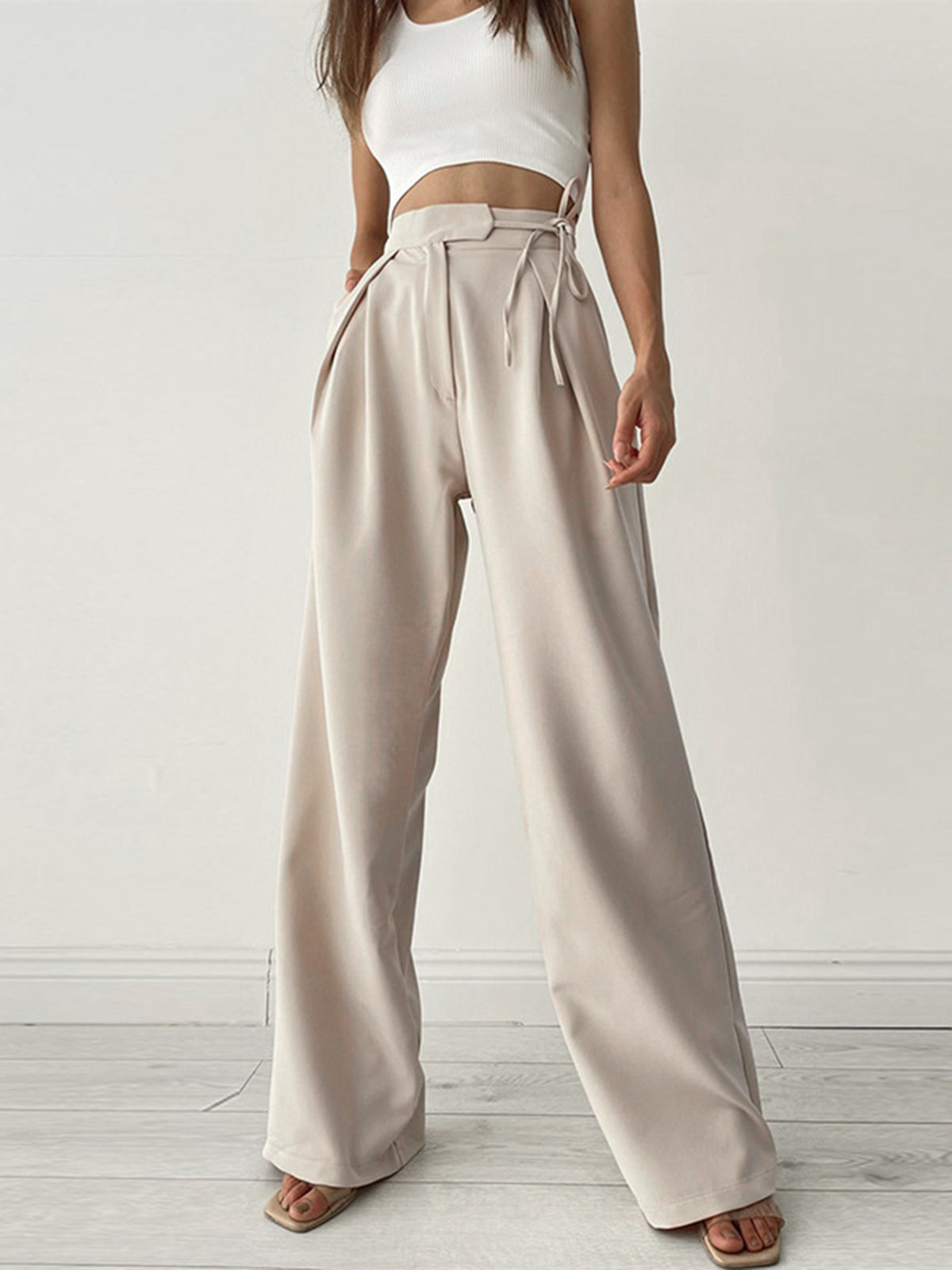 AIDA | High-Waist Dames Pantalon Met Striksluiting – Licht, Losvallend & Ideaal Voor elke Gelegenheid