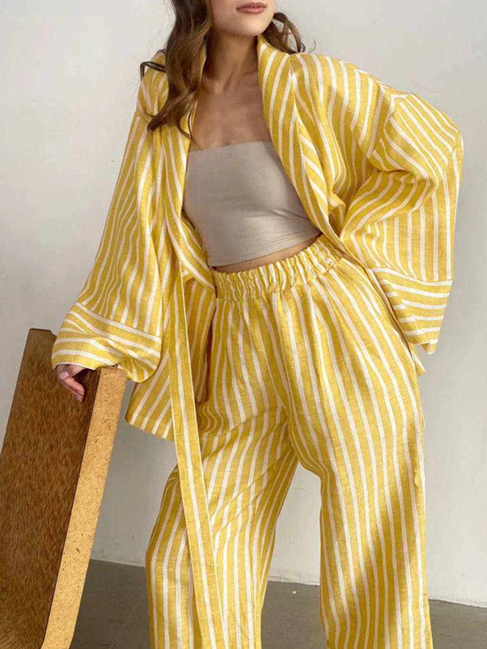 VESNA | Gestreepte Zomer Kimono Set Voor Dames - Flatterend & Tijdloos