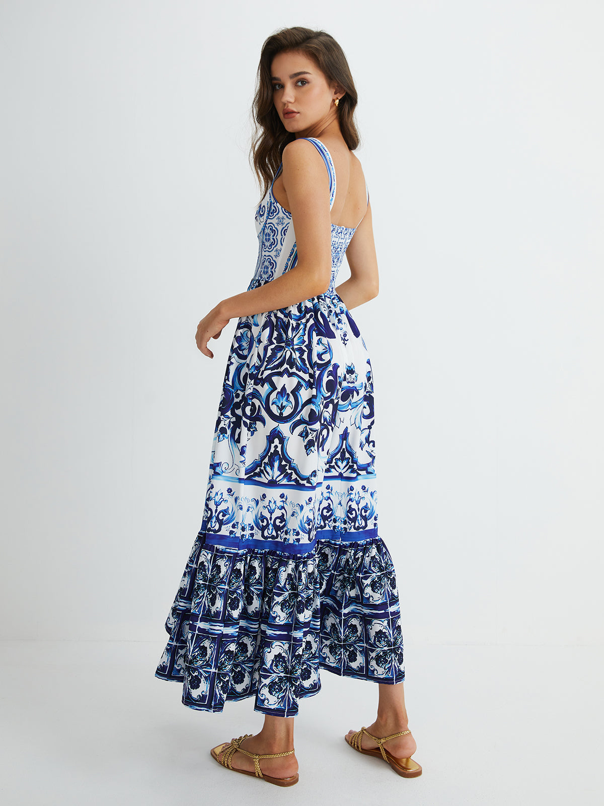 TALISA | Blauwe Damesjurk met Elegant Plooidesign en Fijne Printdetails