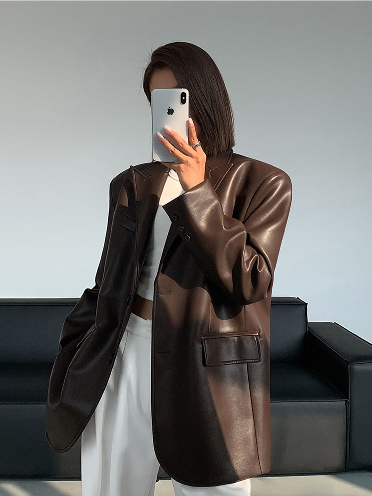 ELISSA | Oversized Leren Blazer Voor Dames - Stijlvol, Veelzijdig & Modieus