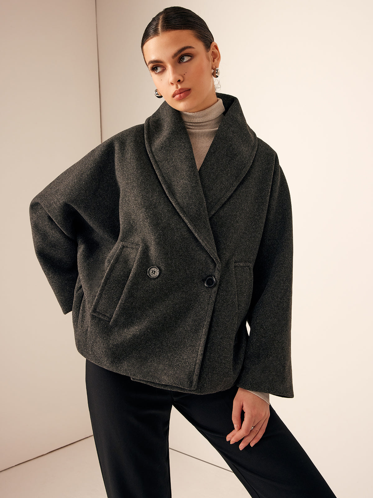 Wollen Jas Dames met Knopen Zakken – Warme Jas voor Herfst & Winter