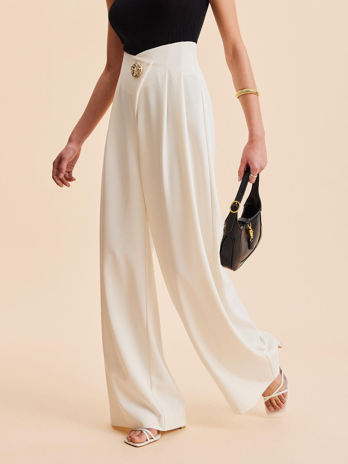 ASSIA | Luxe Wijde Pantalon Met Gouden Detail - Stijlvol, Chique & Comfortabel