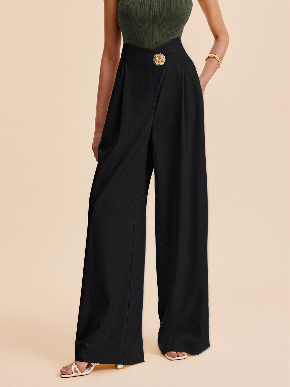 ASSIA | Luxe Wijde Pantalon Met Gouden Detail - Stijlvol, Chique & Comfortabel